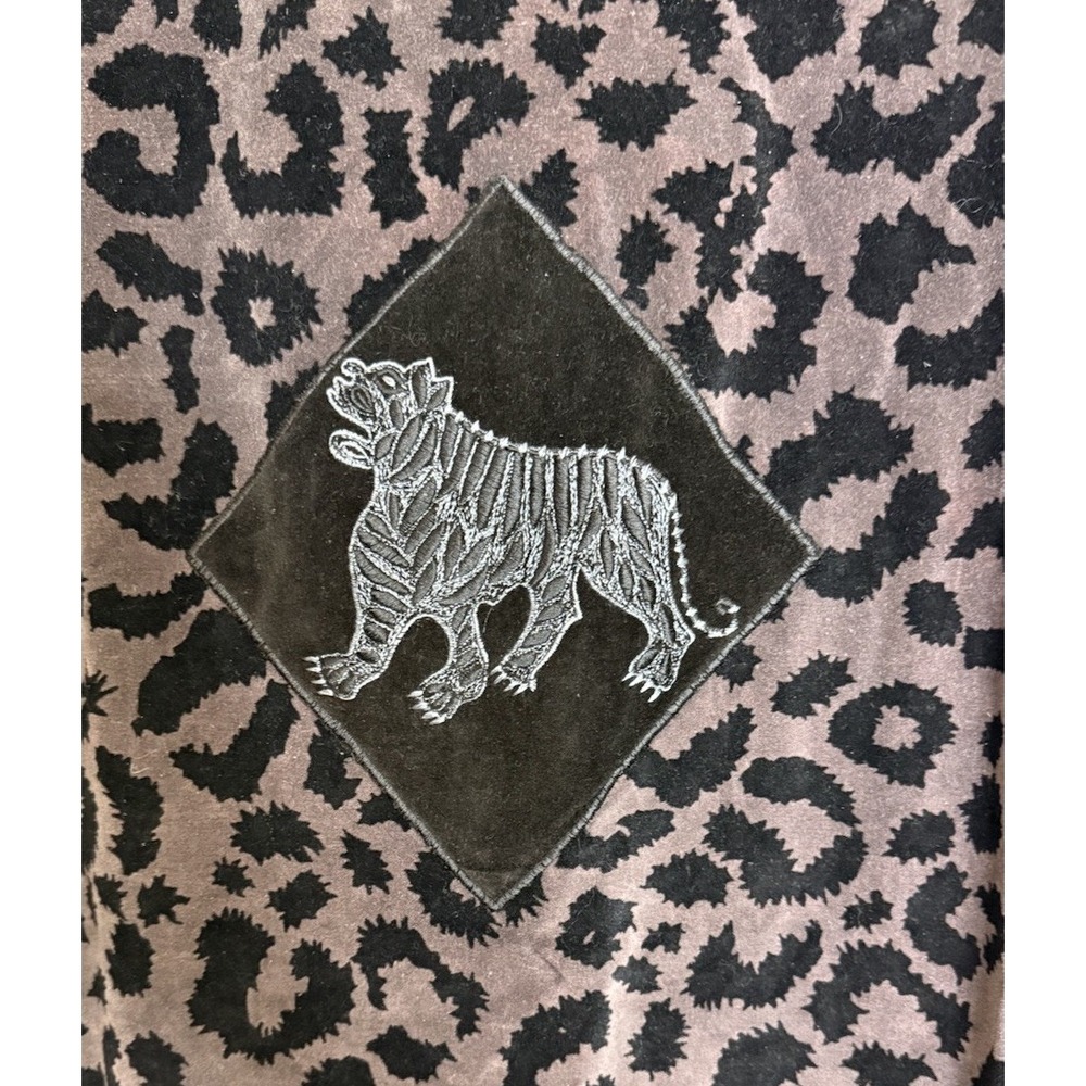 Laffaire Womens OS Purple Animal Print Velvet Tiger Long‎ Cardigan Dress Duster